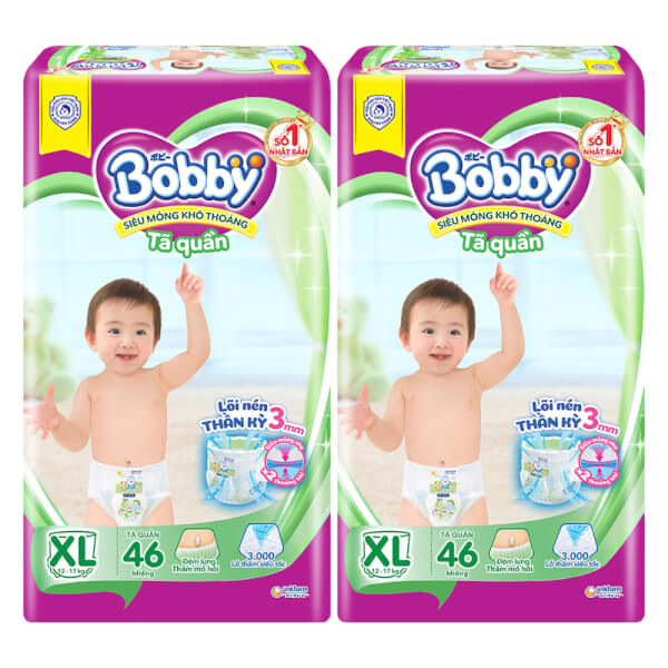 Combo 2 gói Bỉm tã quần Bobby size XL 46 miếng (12-17kg)