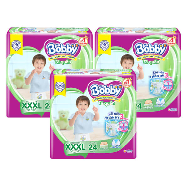 Combo 3 gói Bỉm tã quần Bobby size XXXL 24 miếng (20-35kg)