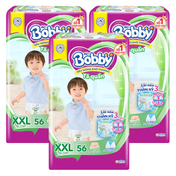 Combo 3 gói Bỉm tã quần Bobby size XXL 56 miếng (trên 16kg)