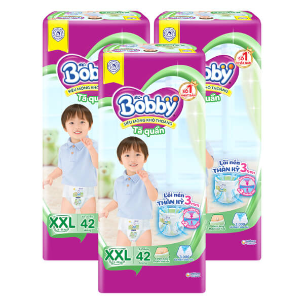 Combo 3 gói Bỉm tã quần Bobby size XXL 42 miếng (trên 16kg) (sản phẩm được giao với bao bì ngẫu nhiên)