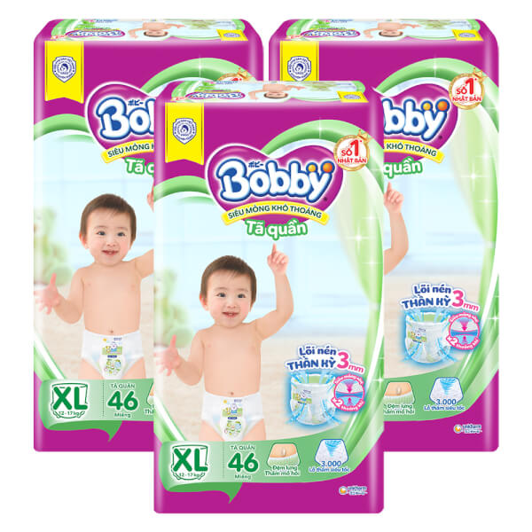 Combo 3 gói Bỉm tã quần Bobby size XL 46 miếng (12-17kg)