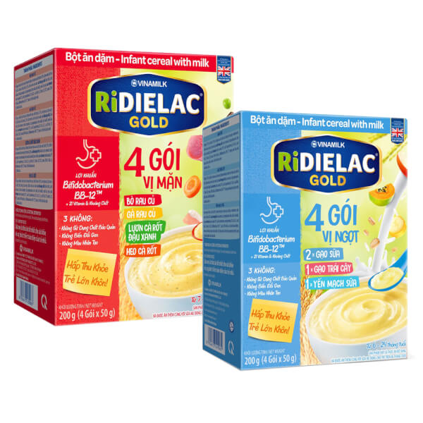 [T] Combo RIDIELAC GOLD 4 Vị Mặn & RIDIELAC GOLD 4 gói (3 Vị Ngọt)