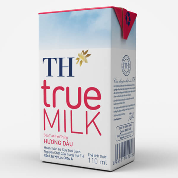 Combo 2 Sữa tươi tiệt trùng hương dâu TH true Milk 110ml (lốc 4 hộp)