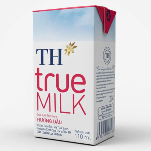 Sữa tươi tiệt trùng hương dâu TH true Milk 110ml (lốc 4 hộp)