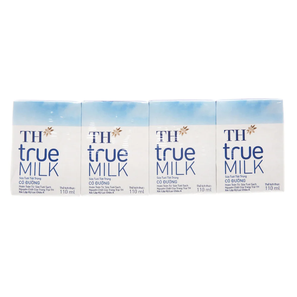 Sữa tươi tiệt trùng TH true Milk có đường 110ml (lốc 4 hộp)