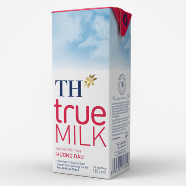 Sữa tươi tiệt trùng hương dâu TH true Milk có đường 180ml (lốc 4 hộp)
