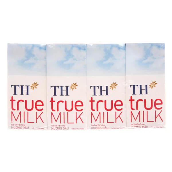 Sữa tươi tiệt trùng hương dâu TH true Milk có đường 180ml (lốc 4 hộp)