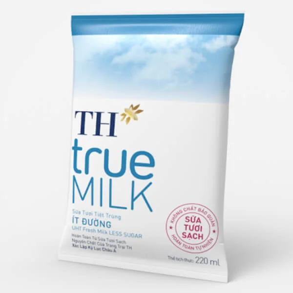 Sữa tươi tiệt trùng TH true Milk ít đường 220ml (lốc 4 hộp)