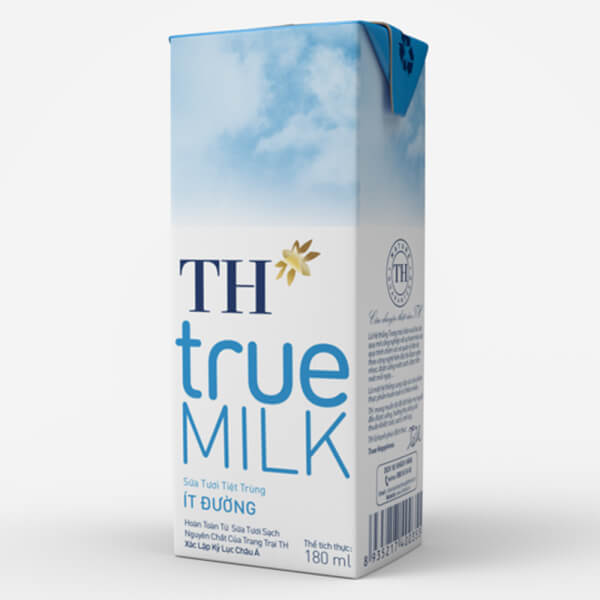 Sữa tươi tiệt trùng TH true Milk ít đường 180ml (lốc 4 hộp)