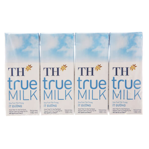 Sữa tươi tiệt trùng TH true Milk ít đường 180ml (lốc 4 hộp)