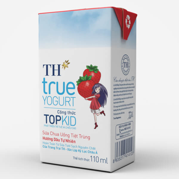 Sữa chua uống tiệt trùng Topkid hương dâu 110ml (lốc 4 hộp)