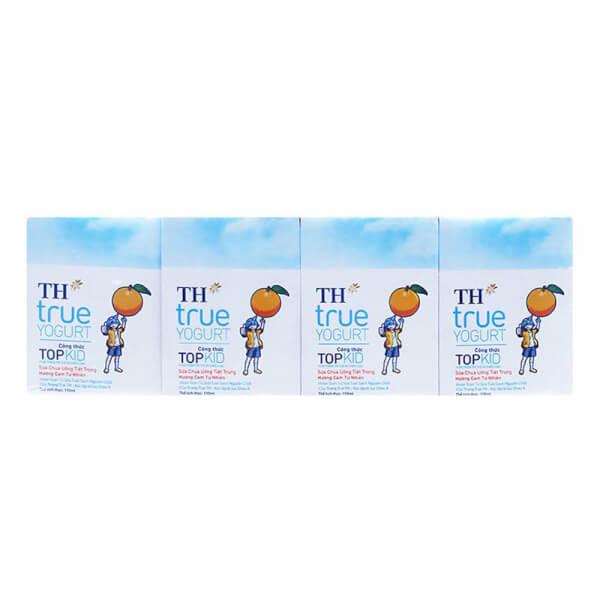 Sữa chua uống tiệt trùng hương cam Topkid 110ml (lốc 4 hộp)