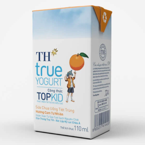 Sữa chua uống tiệt trùng hương cam Topkid 110ml (lốc 4 hộp)