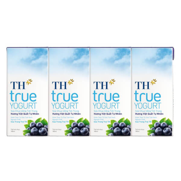 Sữa chua uống tiệt trùng việt quất TH true Yogurt 180ml (lốc 4 hộp)