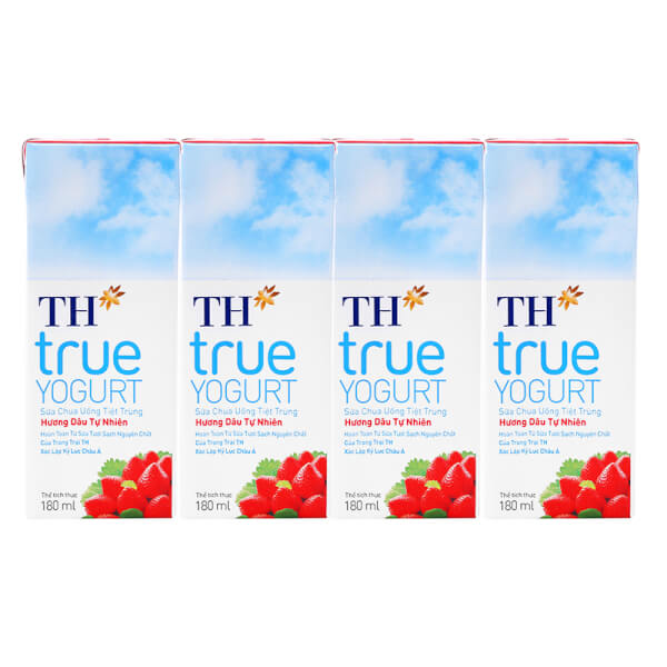 Sữa chua uống tiệt trùng hương dâu TH true Yogurt 180ml (lốc 4 hộp)