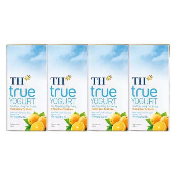 Sữa chua uống tiệt trùng hương cam TH true Yogurt 180ml (lốc 4 hộp)