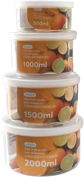 Bộ 4 hộp thực phẩm tròn Hokkaido 500, 1000, 1500, 2000ml (INC)