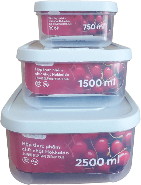 Bộ hộp thực phẩm chữ nhật Hokkaido 750, 1500, 2500ml (INC)