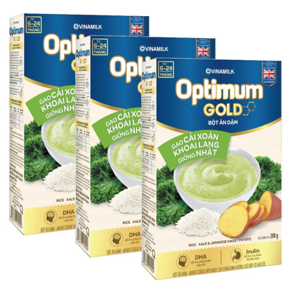 Combo 3 Bột ăn dặm Optimum Gold Yến mạch Cá Hồi Rau Xanh