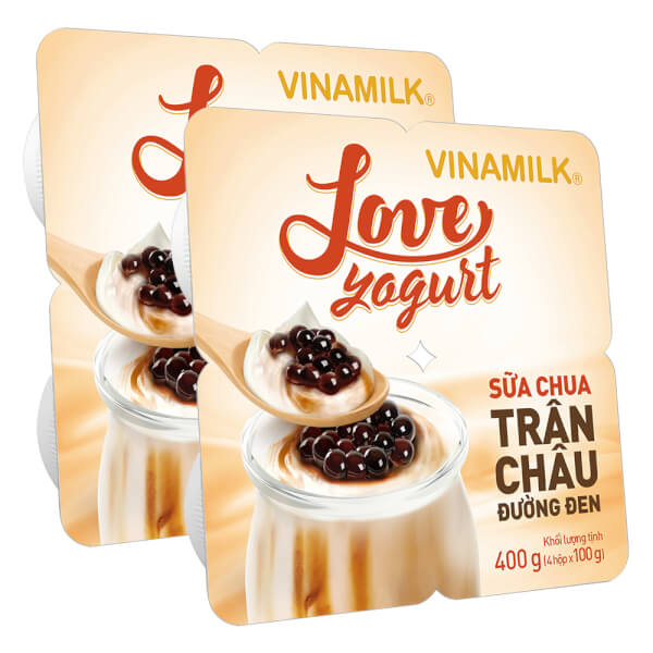 Combo 2 Sữa chua Vinamilk Love Yogurt Trân Châu Đường Đen 100g