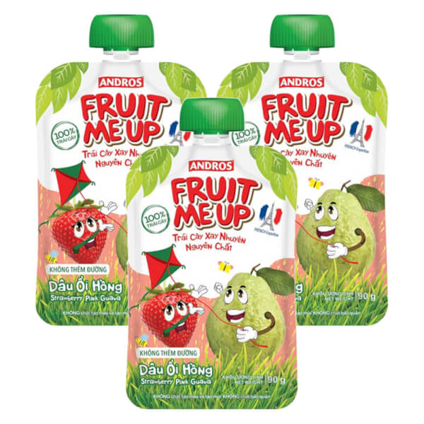 Combo 3 Trái Cây Xay Nhuyễn Nguyên Chất Fruit Me Up Dâu Ổi Hồng