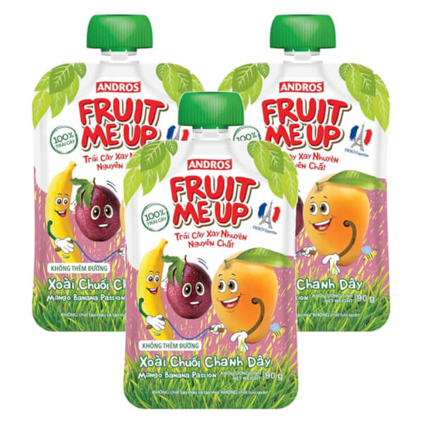 Combo 3 Trái Cây Xay Nhuyễn Nguyên Chất Fruit Me Up Xoài Chuối Chanh Dây