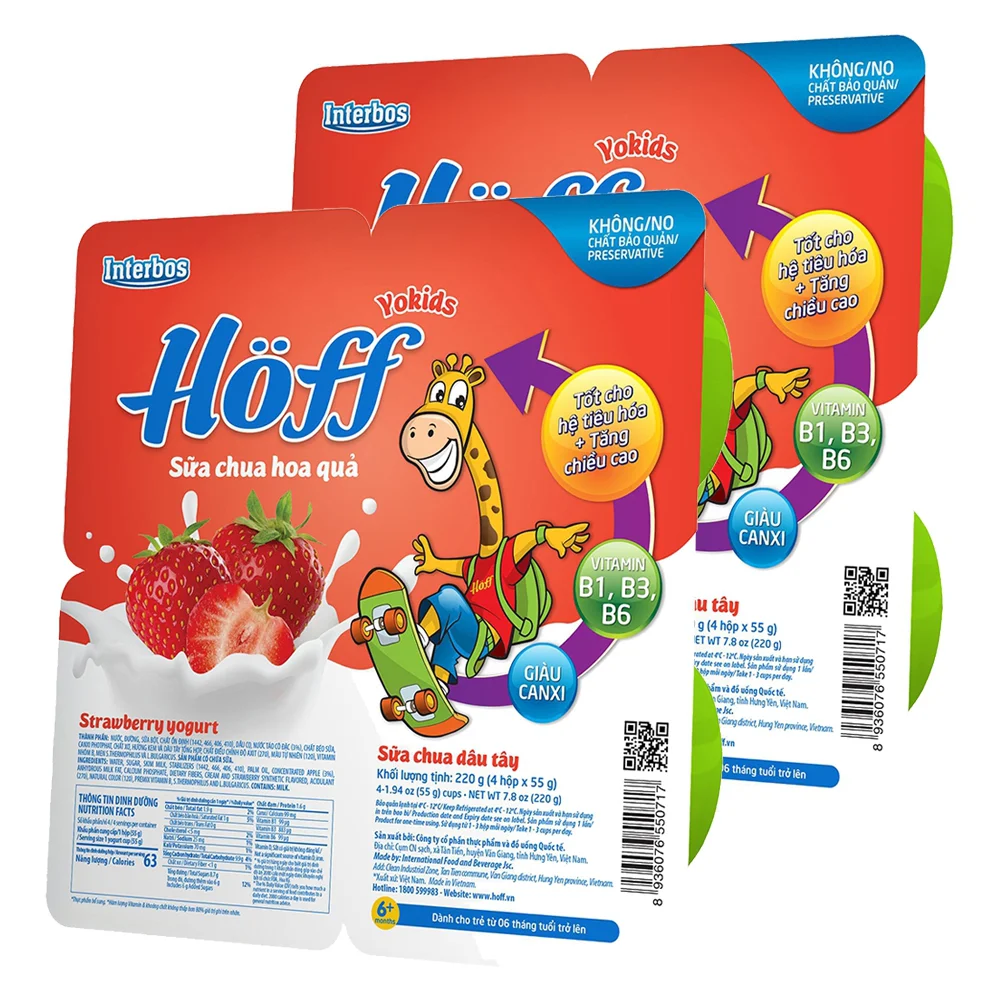 Combo 2 Sữa chua hoa quả Hoff  - Dâu tây (Lốc 4 hủ)