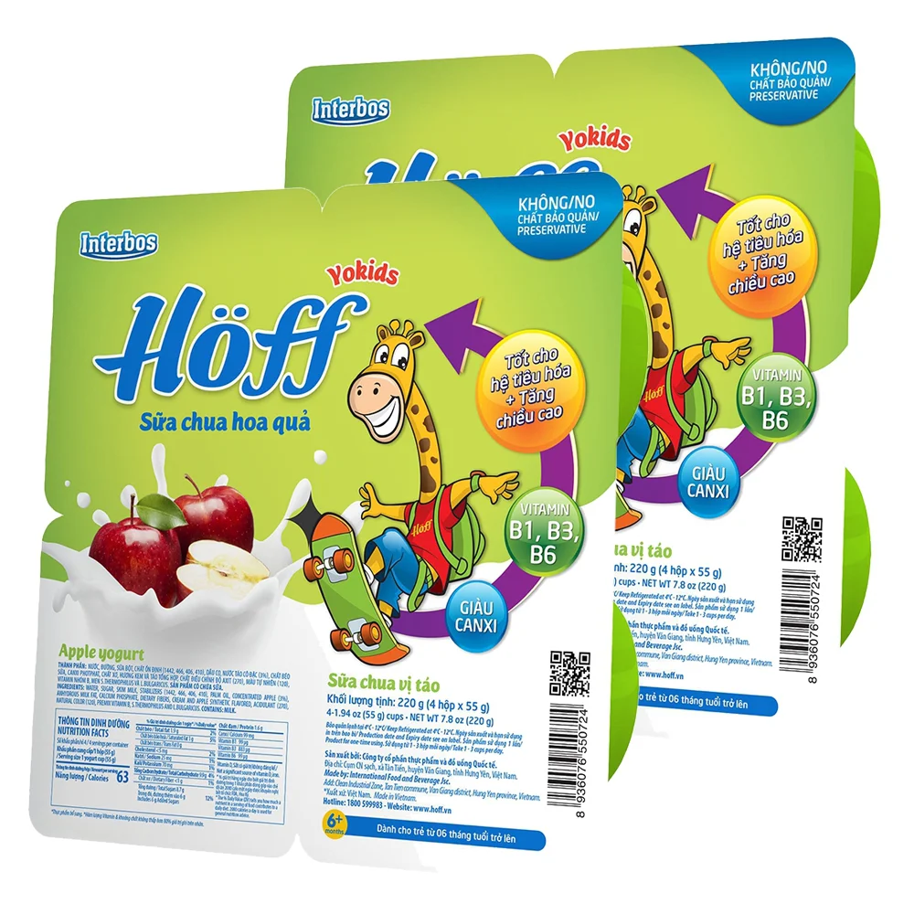 Combo 2 Sữa chua hoa quả Hoff - Táo (Lốc 4 hủ)