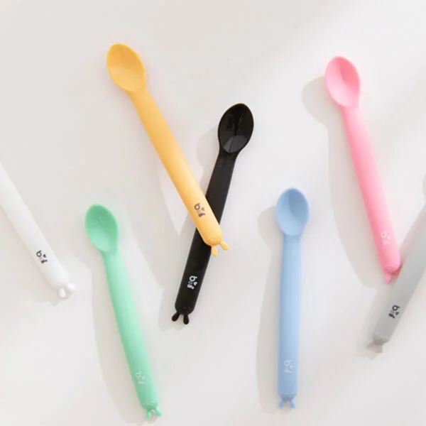 Bộ 2 muỗng silicone tai thỏ Baby&I Hàn Quốc (xanh + vàng)