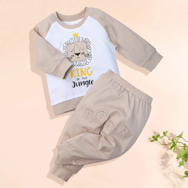 Bộ bé trai dài, bst sư tử gầm gừ Animo B0222006 (6M - 6Y, Kem)