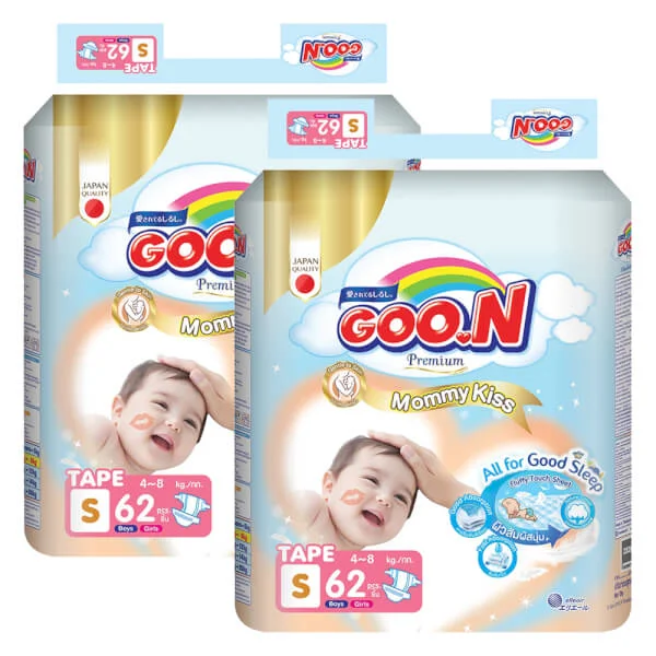 Combo 2 Tã dán GOO.N Mommy Kiss   (S, 4kg-8kg, 62 miếng)