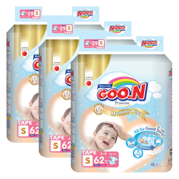 Combo 3 Tã dán GOO.N Mommy Kiss   (S, 4kg-8kg, 62 miếng)