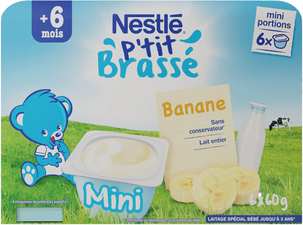Combo 3 Sữa chua Nestle P'tit Brasse Vị Chuối (lốc 6 hộp 60g)