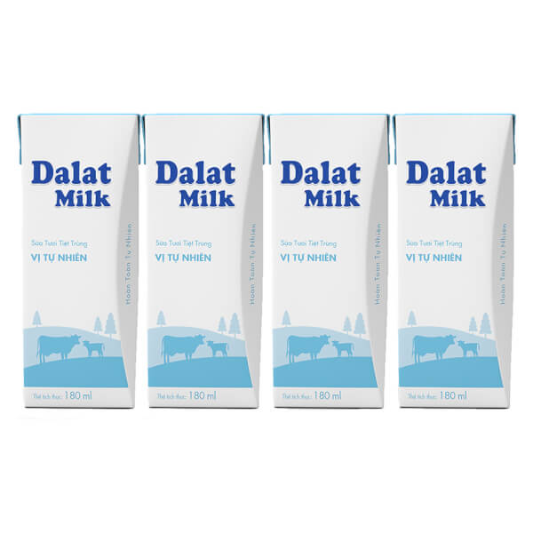 Sữa tươi tiệt trùng Vị Tự Nhiên Dalatmilk 180ml (lốc 4 hộp)