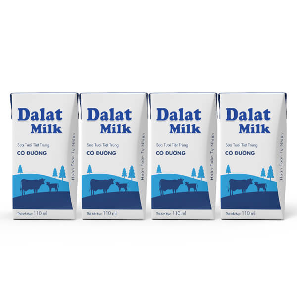 Combo 6 lốc Sữa tươi tiệt trùng Dalat Milk có đường 110ml (lốc 4 hộp)