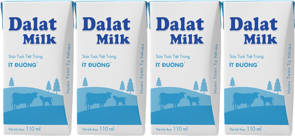 Sữa tươi tiệt trùng Dalat Milk ít đường 110ml (lốc 4 hộp)