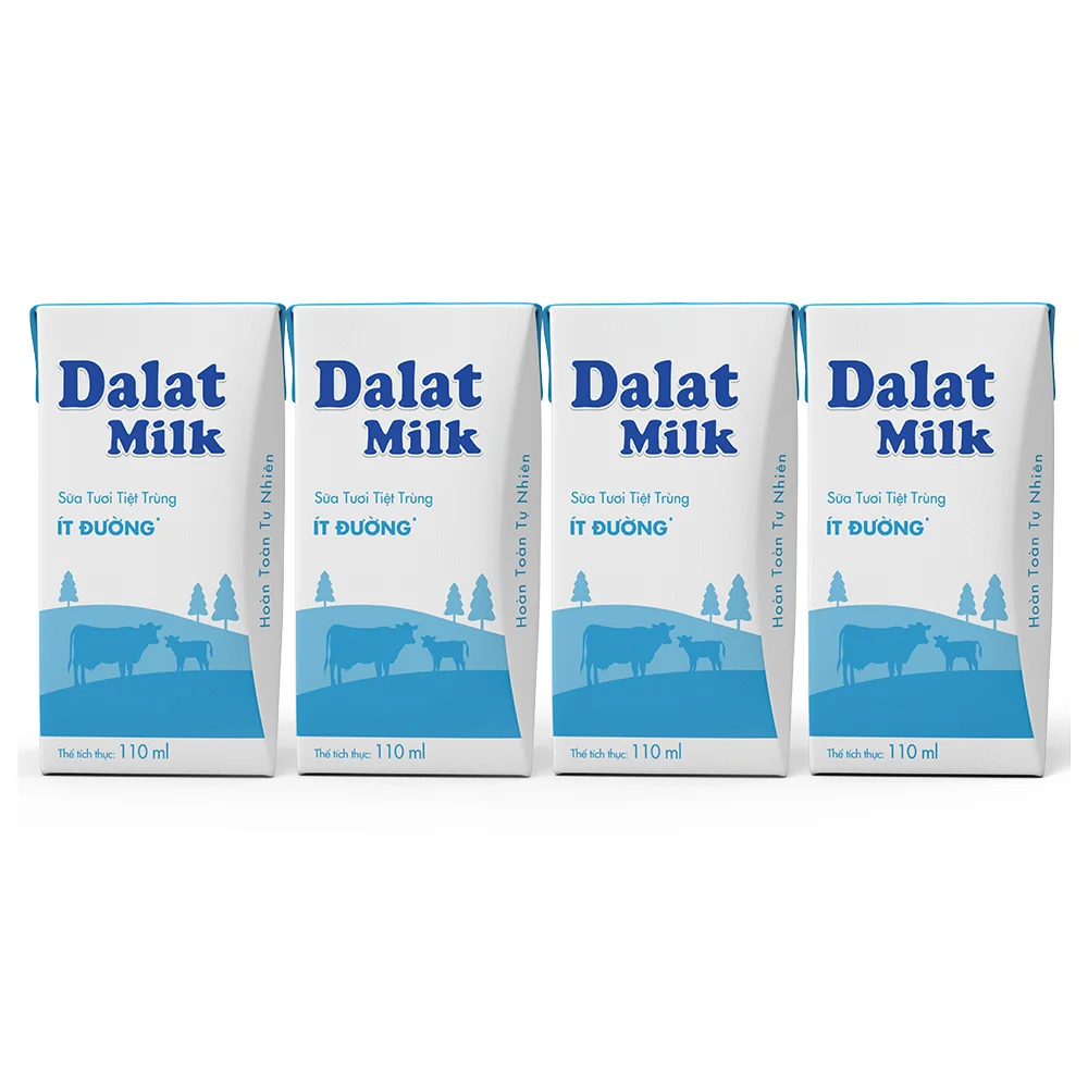 Combo 2 Sữa tươi tiệt trùng Dalat Milk ít đường 110ml (lốc 4 hộp)