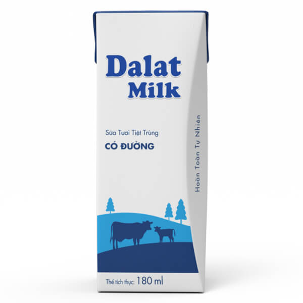 Sữa tươi tiệt trùng Dalat Milk có đường 180ml (lốc 4 hộp)