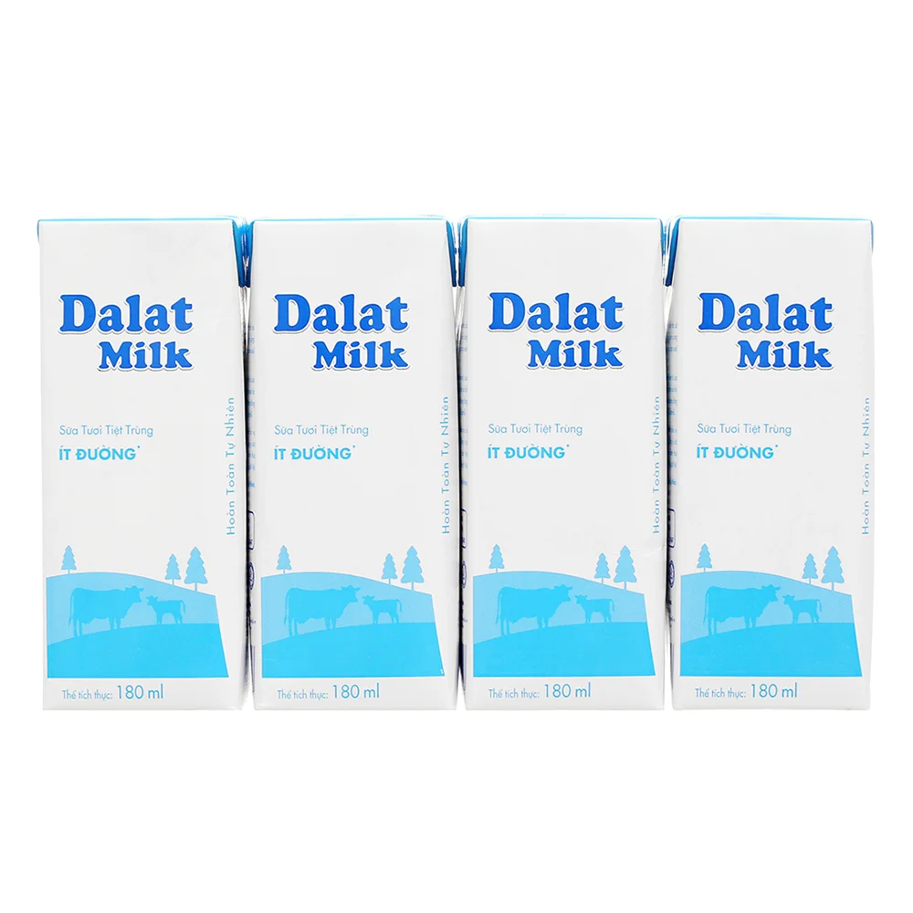 Thùng Sữa tươi tiệt trùng Dalat Milk ít đường 180ml (lốc 4 hộp)