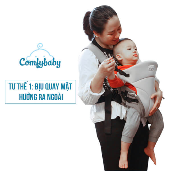 Địu em bé 3 tư thế thoáng khí siêu gọn nhẹ ComfyBaby (màu ghi CF-BK010-GREY)