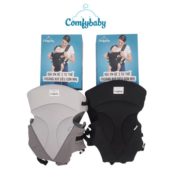 Địu em bé 3 tư thế thoáng khí siêu gọn nhẹ ComfyBaby (màu ghi CF-BK010-GREY)