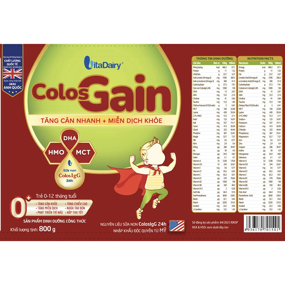 Sữa Colos Gain 0+ 800g (0 - 12 tháng)