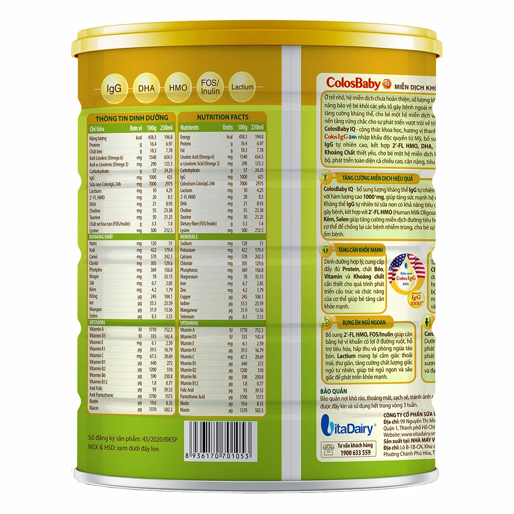 Sữa Colosbaby IQ Gold 1+ 800g (1 - 2 tuổi)