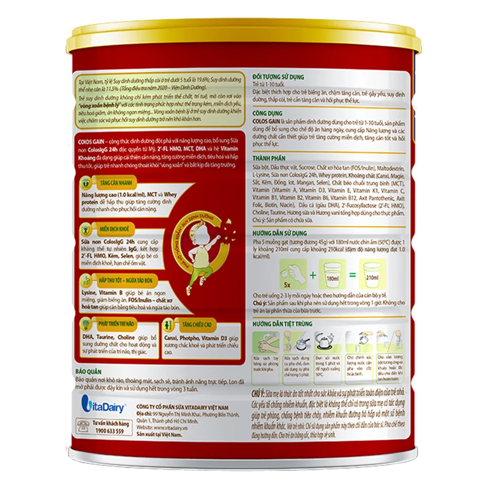 Sữa Colos Gain 1+ 800g (1 - 10 tuổi)