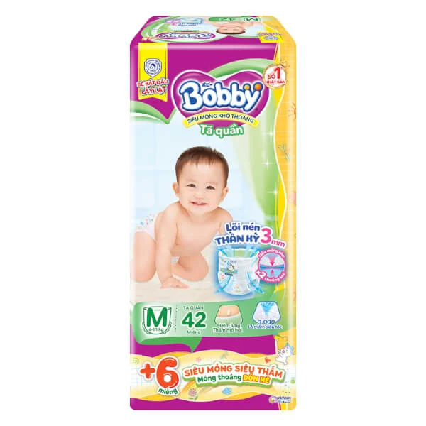 Tã Quần Bobby size M, 42 miếng + 6 miếng