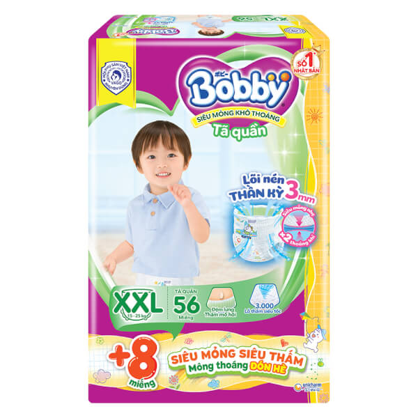 Combo 4 Tã quần Bobby size XXL, 56 miếng + 8 miếng