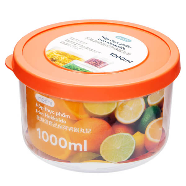 Combo 2 Hộp thực phẩm tròn Hokkaido 1000ml (nắp màu cam)