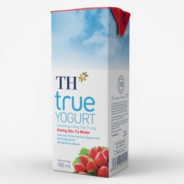 Combo 2 Sữa chua uống tiệt trùng hương dâu TH true Yogurt 180ml (lốc 4 hộp)