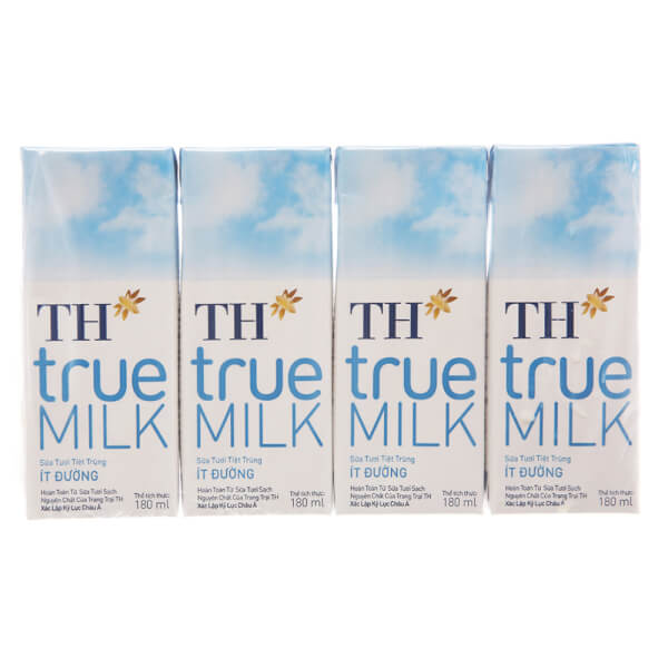 Combo 3 Sữa tươi tiệt trùng TH true Milk ít đường 180ml (lốc 4 hộp)