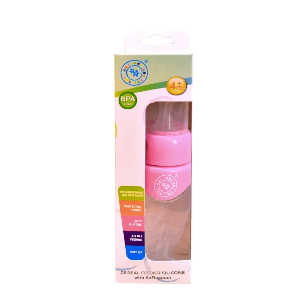 Bình muỗng ăn dặm silicone mềm 150ml, AM55103 (Hồng)